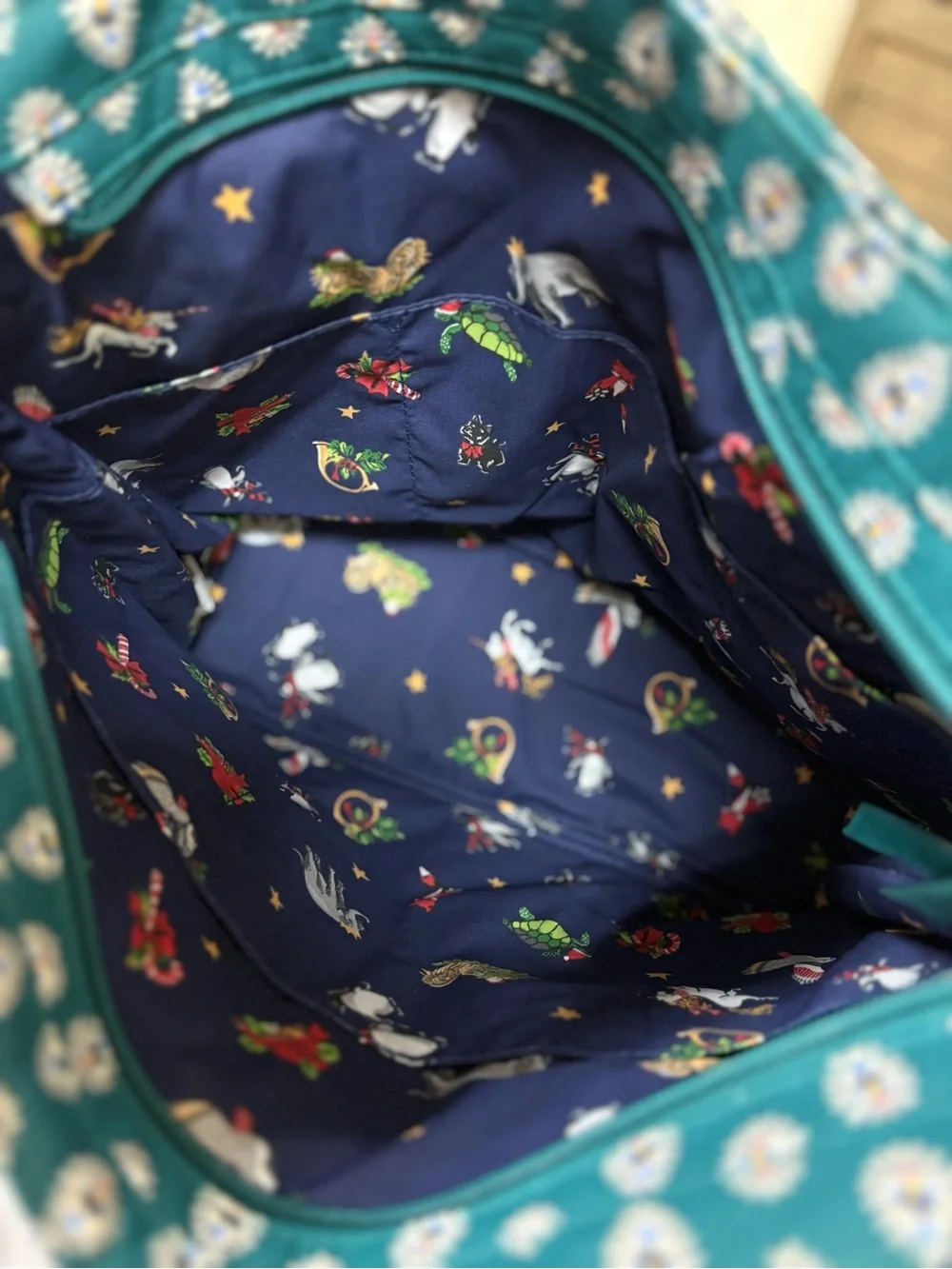 Vera Bradley Green Patterned Tote Bag with Embroidered Roosters